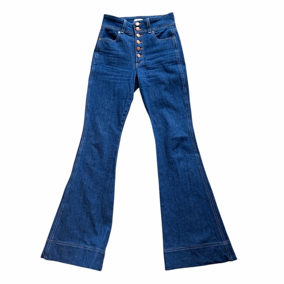 AO.LA  Alice And Olivia Good High Waist Flare Wide Leg Exposed Button, Size 25 - Picture 2 of 9